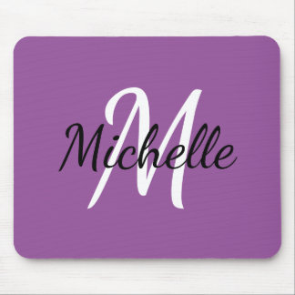 Tapis De Souris Monogramme mignon moderne initial + nom pourpre &