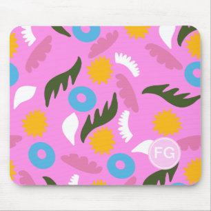Tapis De Souris monogramme mignon rose motif floral gras 
