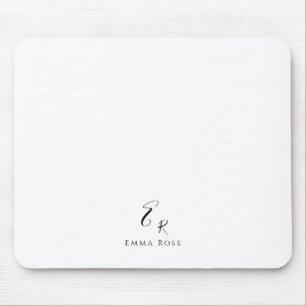 Tapis De Souris Monogramme Minimaliste Élégant Blanc