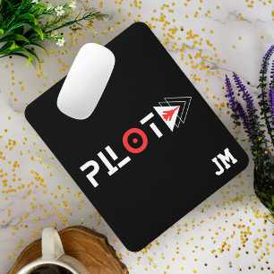 Tapis De Souris Monogramme, Minimaliste, Personnalisé, Avion, Pilo