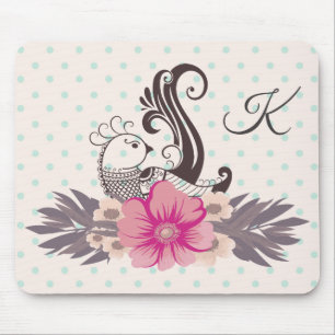 Tapis De Souris Monogramme moderne Bird and Flora Dotty