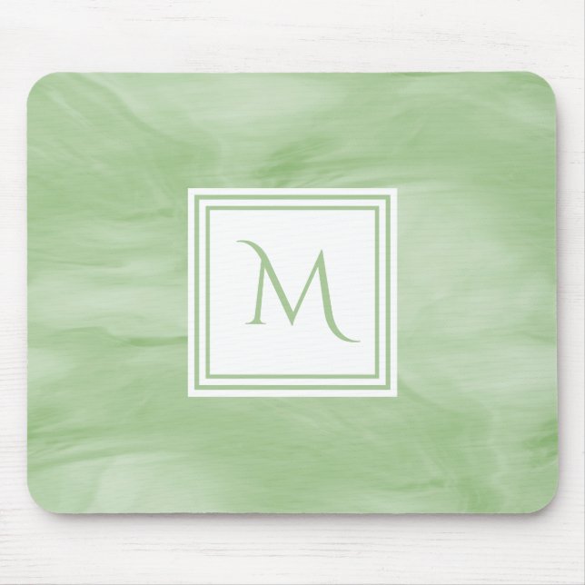 Tapis De Souris Monogramme moderne de marbre subtil vert clair (Devant)