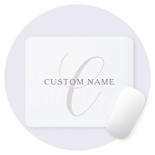 Tapis De Souris Monogramme Moderne Élégant   Gris & Blanc (modifia