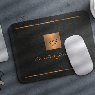 Tapis De Souris Monogramme moderne élégant script nom or noir