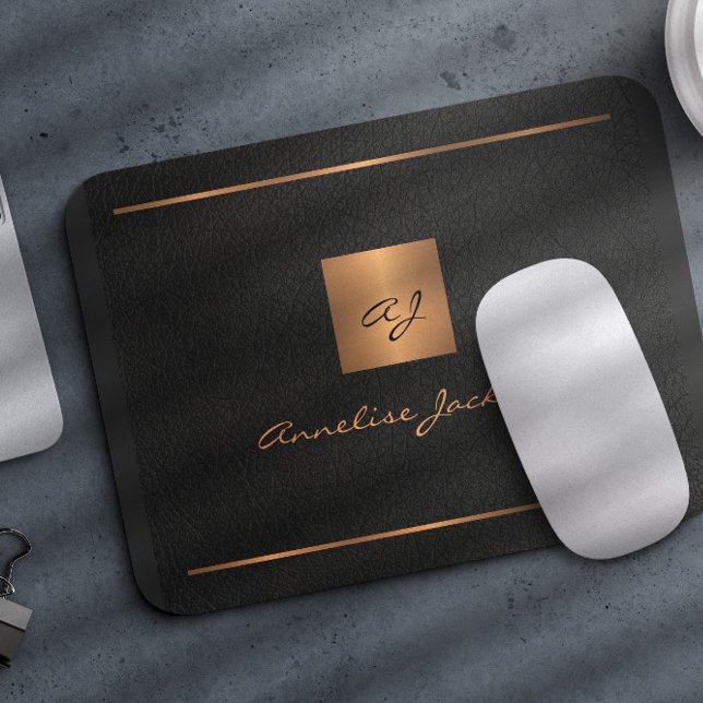 Tapis De Souris Monogramme moderne élégant script nom or noir (Créateur téléchargé)