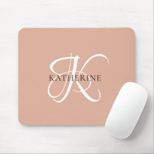 Tapis De Souris Monogramme moderne élégant Script rose pâle