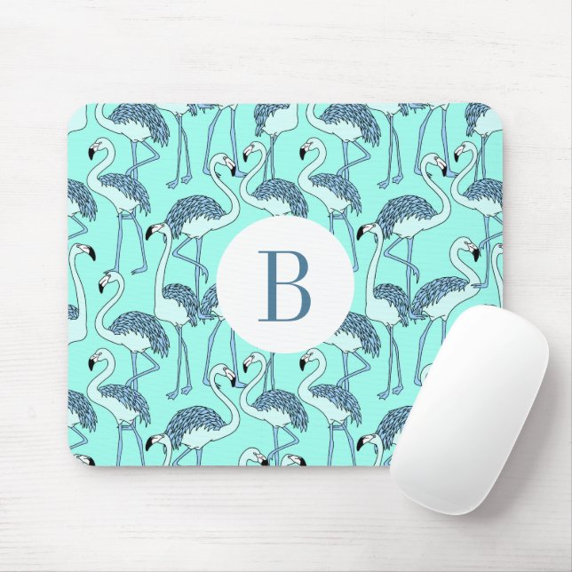 Tapis De Souris Monogramme moderne Flamants roses tropicaux (Avec souris)