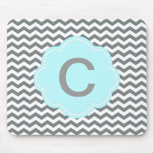 Tapis De Souris monogramme moderne gris-chevron blanc