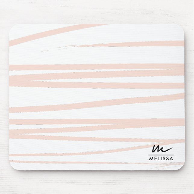 Tapis De Souris Monogramme moderne Lignes rose pâle Art Abstrait (Devant)