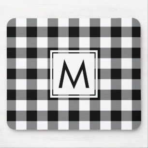Tapis De Souris Monogramme moderne Motif noir et blanc En vichy