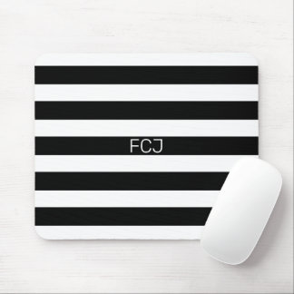 Tapis De Souris Monogramme Moderne Rayures Noir et Blanc