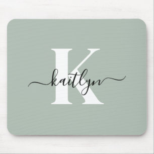 Tapis De Souris Monogramme moderne Sage vert