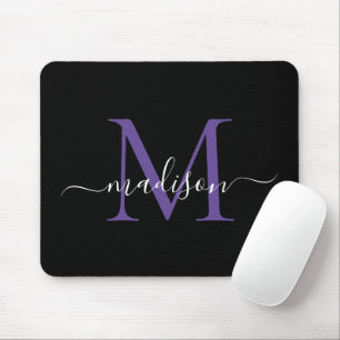 Tapis De Souris Monogramme moderne Violet violet noir Script de fi