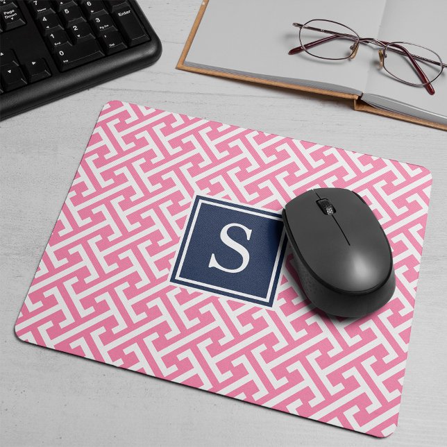 Tapis De Souris Monogramme Motif rose et marine Preppy (Créateur téléchargé)