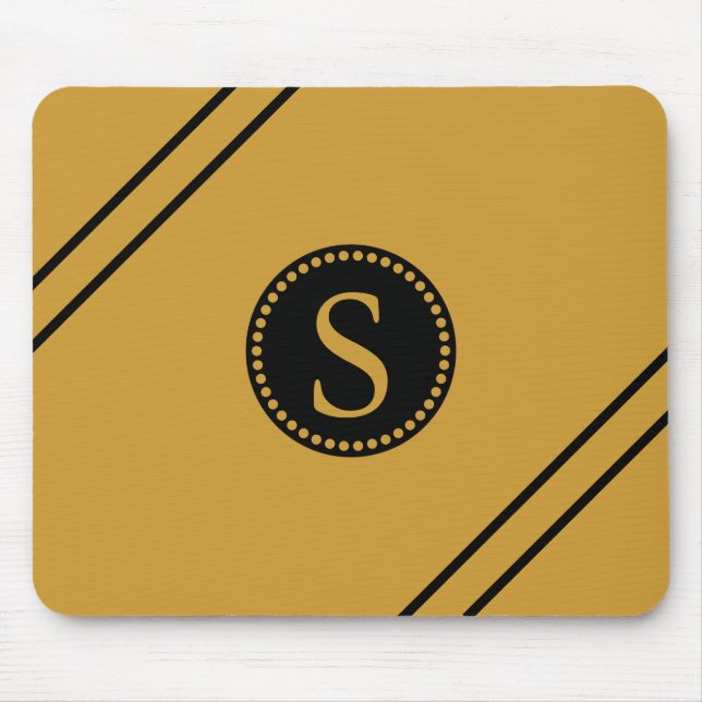 Tapis De Souris Monogramme noir avec feuille d'or Bandes noires (Devant)