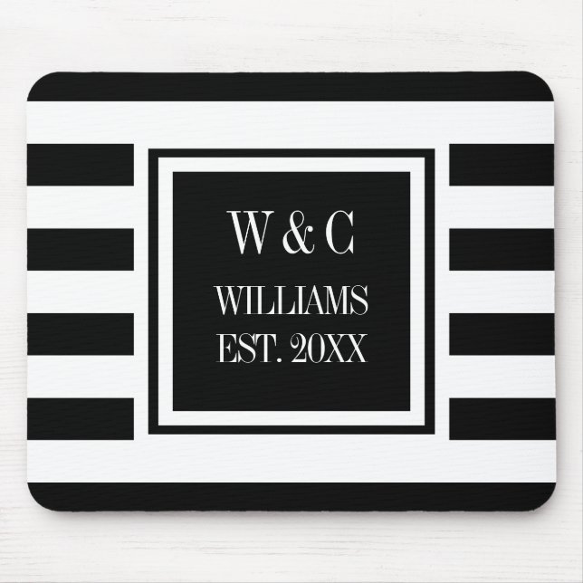 Tapis De Souris Monogramme noir blanc bande personnalisée (Devant)