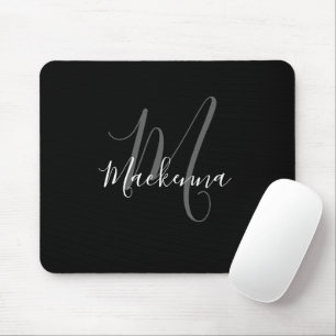Tapis De Souris Monogramme noir blanc élégant moderne Script Girly
