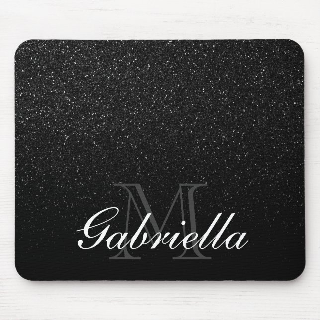 Tapis De Souris Monogramme noir de parties scintillantes (Devant)