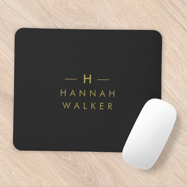 Tapis De Souris Monogramme Noir | Élégant minimaliste moderne (Créateur téléchargé)