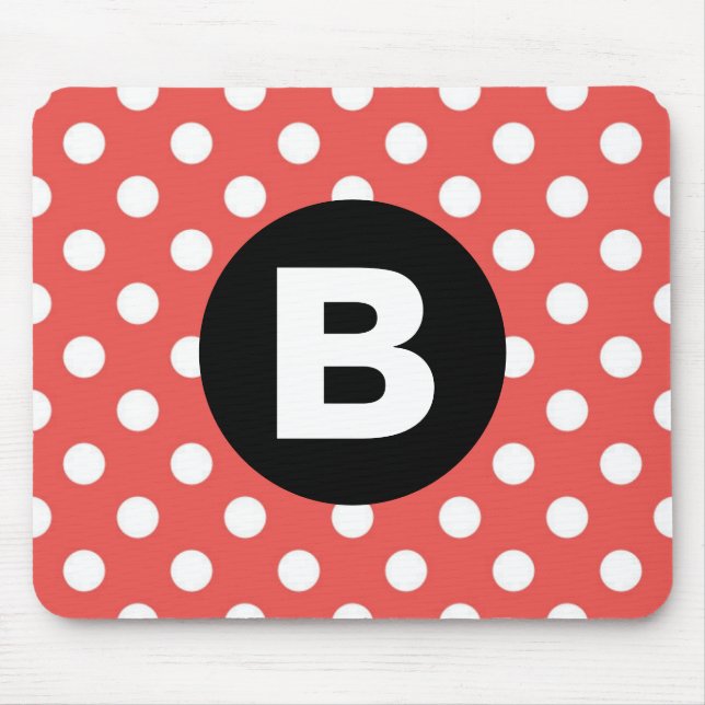 Tapis De Souris Monogramme noir Motif à points rouges (Devant)