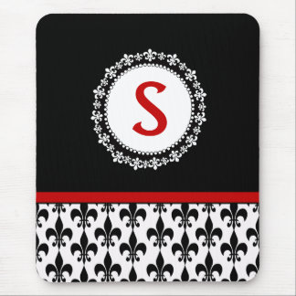 Tapis De Souris Monogramme noir rouge Fleur de Lis