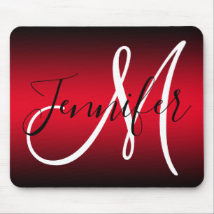 Tapis De Souris Monogramme Ombré Élégant Noir et Rouge