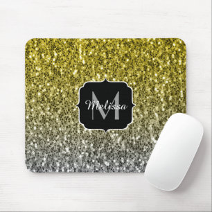 Tapis De Souris Monogramme ombré paillettes scintillantes or argen