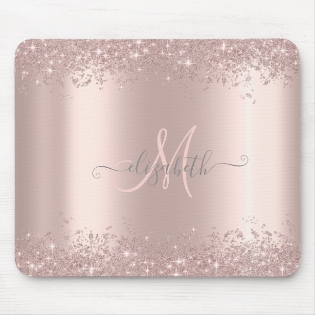 Tapis De Souris Monogramme or Rose de poussière de Parties scintil (Devant)