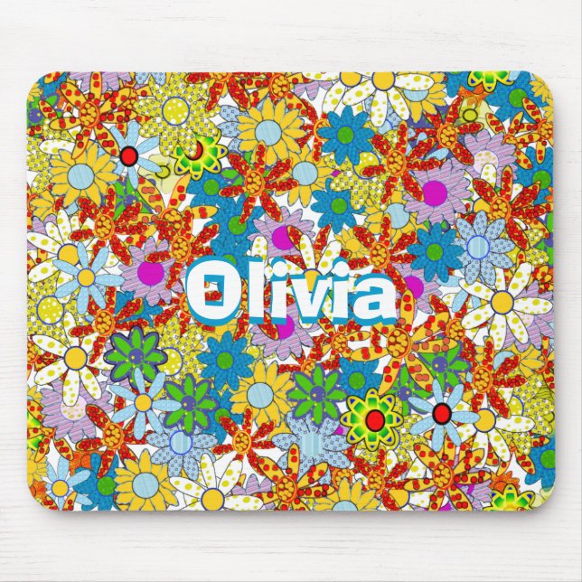 Tapis De Souris Monogramme ou nom personnalisé Motif floral (Devant)