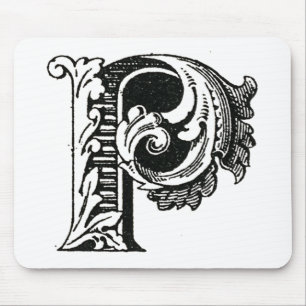 Tapis De Souris Monogramme P, lettre P, alphabet P, noir et blanc