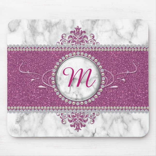 Tapis De Souris Monogramme Parties scintillant rose fille (Devant)
