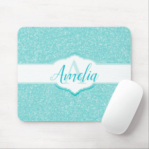 Tapis De Souris Monogramme Parties scintillant turquoise