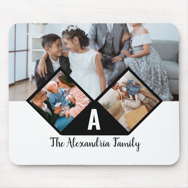 Tapis De Souris monogramme personnalisé 3 photo collage famille (Devant)