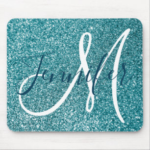 Tapis De Souris Monogramme personnalisé bleu sarcelle de l'océan a