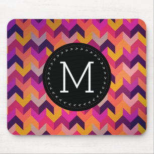 Tapis De Souris Monogramme personnalisé Cool Géométrique Chevro