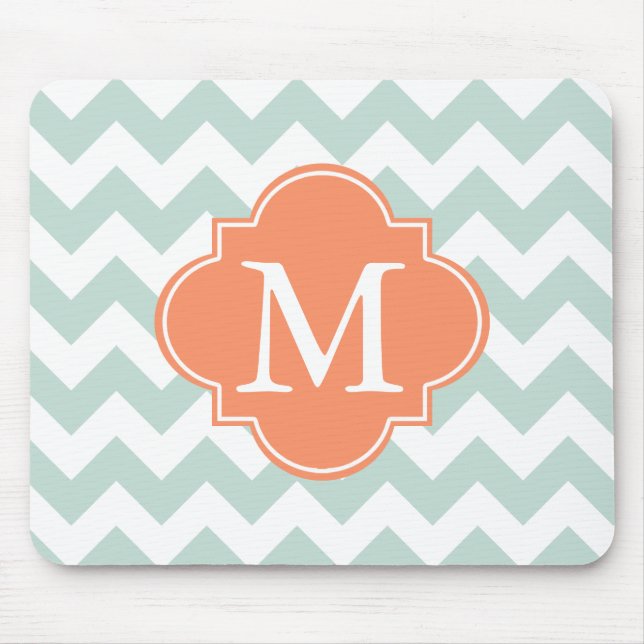 Tapis De Souris Monogramme personnalisé de menthe et d'orange mode (Devant)