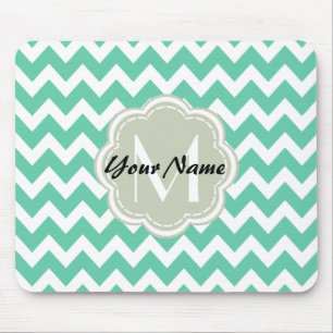 Tapis De Souris Monogramme Personnalisé De Monnaie Chevron, Nom Pe
