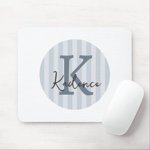 Tapis De Souris Monogramme personnalisé en cercle rayé bleu