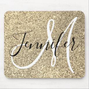 Tapis De Souris Monogramme Personnalisé Faux Paillettes Or Platine