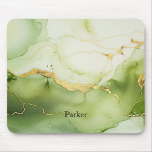 Tapis De Souris Monogramme personnalisé moderne Sage vert et or