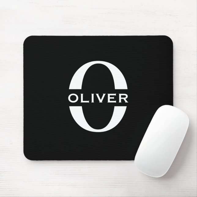 Tapis De Souris Monogramme Personnalisé Noir Et Blanc Nom (Avec souris)