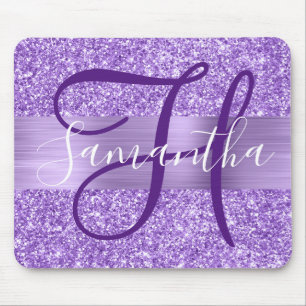 Tapis De Souris Monogramme Personnalisé Paillettes d'Améthyste de