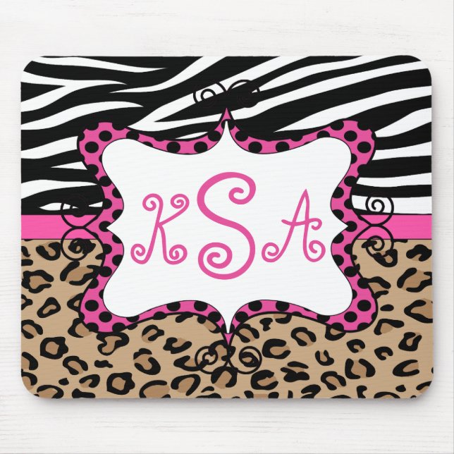 Tapis De Souris Monogramme personnalisé par empreinte de léopard (Devant)