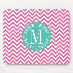Tapis De Souris Monogramme personnalisé par zigzag rose Girly de