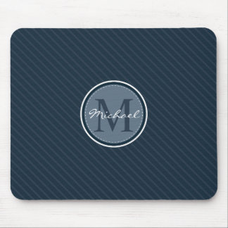 Tapis De Souris Monogramme personnalisé rayé bleu-foncé