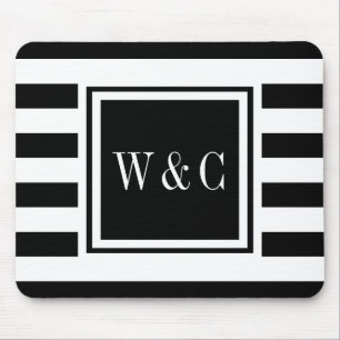 Tapis De Souris Monogramme Personnalisé Rayure Noir Blanc