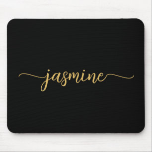Tapis De Souris Monogramme Personnalisé Simple Féminin Noir Or