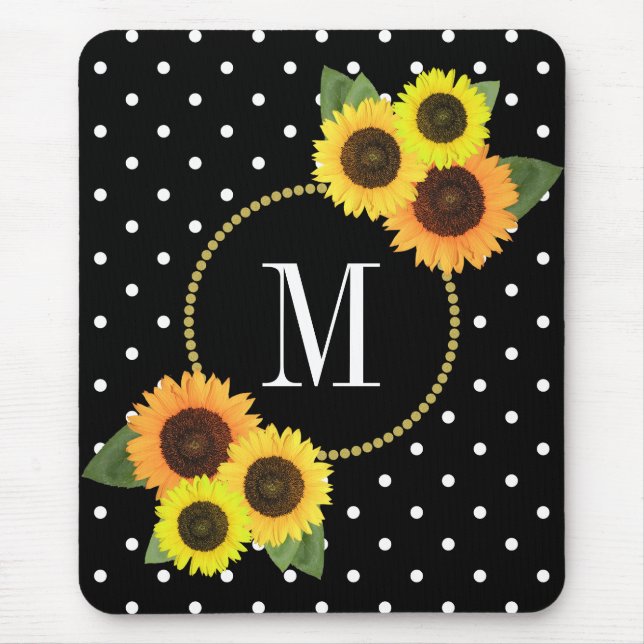 Tapis De Souris Monogramme Pois d'antiquité noir classique (Devant)