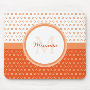 Tapis De Souris Monogramme Pois orange et blanc avec nom