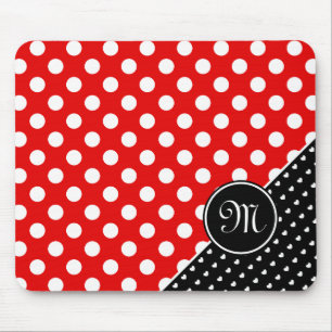 Tapis De Souris Monogramme Pois Rouge, Noir Et Blanc